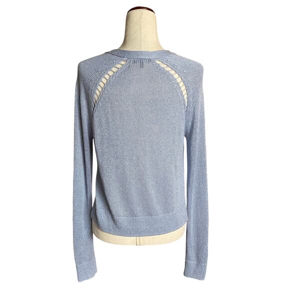 Theory Hanelee Linen Viscose Cropped Knit Cardigan Womens P Blue Minimalist Chic - Picture 3 of 14